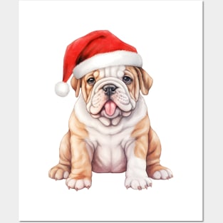 Bulldog in Santa Hat Posters and Art